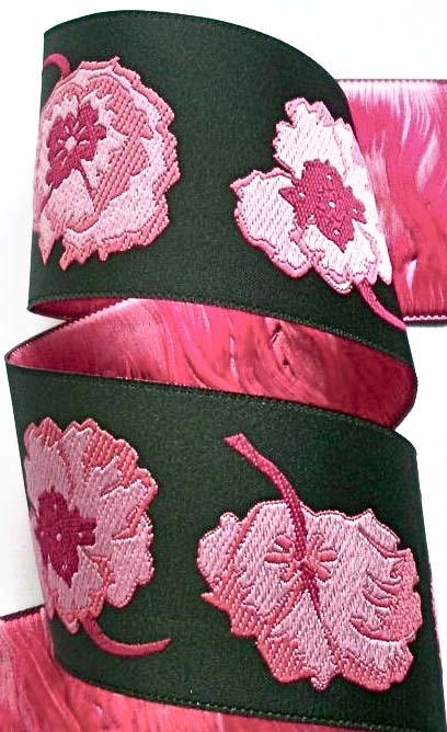 POPPY2B 1 7/8"(3 yds) BLACK/PINK POPPY FLOWER-RETIRED